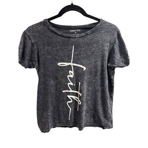 🌸3/$15🌸 Faith On Fire Cropped Gray Marble Tee with Bible Quote sz M